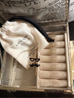kate spade ♠️ Gold Open Bangle Bracelet with Moustache & Eyeglasses Black Accent